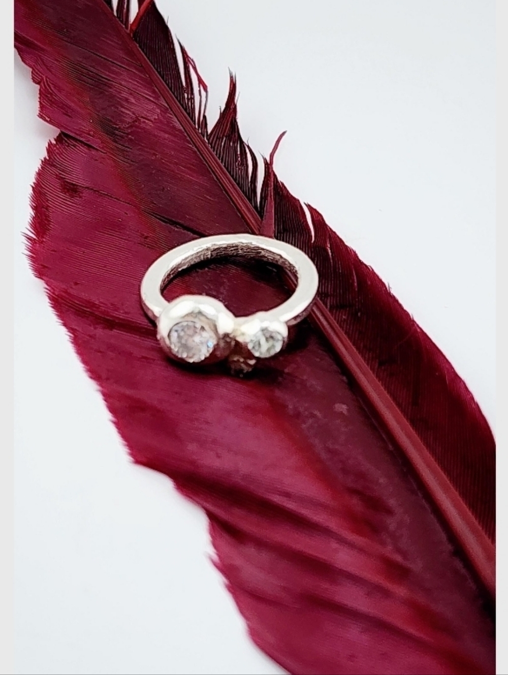 3 CLEAR ZIRCONIA CRYSTALs RING HANDMADE IN STERLING SILVER ORGANIC SHAPE SIZE 6